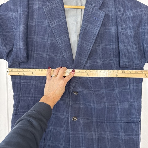 Jos A Bank Linen Tailored Fit 44S Blue‎ Window pane Plaid Men's Blazer EUC - Picture 15 of 16